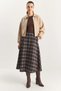 Women's Plaid Patterned A-Line Long Beige Navy Blue Skirt with Pocket Detail - 5
