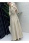 Women's Modest Double Crepe Fabric Dress with Pockets in Stone Color - 2