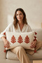 Buldan Handmade Tree Motif Embossed Punch Embroidered Tasseled Cotton Hidden Zipper Rectangular Throw Pillow Cover 35X55 cm - 7