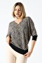 Women's Leopard Patterned V-Neck Black Stylish Blouse