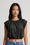 Women's Gathered Boat Neck Black Asymmetrical Stylish Blouse - 3