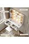Dressing Table with Lamp and Mirror, 100cm Vanity Table with Soft Stool, Large Modern Toilet Table with Drawers and Shelves, Family Makeup Table Set - 4