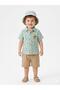 Cocosiss Baby Boy Lion Emblem Muslin Shirt, Shorts and Hat 3-Piece Set - Mint / Beige - 2