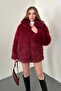 Burgundy fur coat jacket - 4