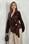 Brown Satin Blouse with Gold Accessory Detail