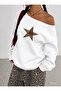 Leopard Star Printed Oversized Women's Boat Neck Sweatshirt