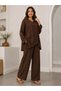 Women's Linen V-Neck Asymmetrical Cut Blouse and Wide-Leg Trousers Two-Piece Set - 4