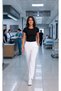 Women's Elastic Waist White, Navy Blue, Black Lycra Belinda Fabric Doctor Medical Single Bottom Trousers - 7