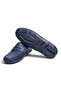 Dark Blue Color Laceless Genuine Leather Men's Shoes - 3