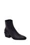 Women's Black Zippered Short Thick Heeled Leather Cowboy Boots Af190039Dv - 7