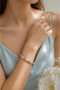 Papatya Bahçesi Ice Blue Enamel Thin Cuff Bracelet (Gold Color) - 2