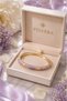 Leaf Wrapped Stone Pink & Purple Enamel Thin Cuff Bracelet (Gold Color) - 3