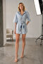 Women's Belted Short Sleeve Blue Shirt Collar Pocket Mini Denim Dress - 4