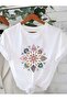 Mandala Detailed Printed Short Sleeve Women's Crew Neck Plain White Tshirt