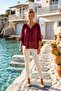 Italian Burgundy Lace Collar 3/4 Sleeve Lined Elastic Waist Sequined Silk Woven Blouse 65 70 - 6