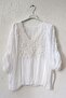 Italian White Lace Collar 3/4 Sleeve Lined Elastic Waist Sequined Silk Woven Blouse 65 70 - 2