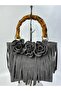 Cordoba |   Women's Suede Tassel Bag Floral Bamboo Handle Handbag - 2