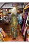 Marrakech Saffron Turquoise Color Patterned Long Bohemian Dress with Straps - 6