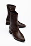 Brown Women's Leather Short Heeled Zippered Winter Boots - 4