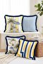Tropical Beach Themed Palm Tree Umbrella and Striped 4-Piece Fringed Throw Pillow Cover Set - 2