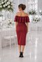 Women's Double Layer Flounce Madonna Collar Burgundy Pencil Midi Evening Dress 164 - 3