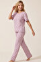 Lilac Heart Patterned Cotton Ribbed Camisole Knitted Pajama Set 26120402 - 2