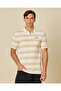 Men White And Beige Striped Polo T-Shirt