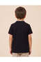 Boys Black Embroidered Logo Mandarin Collar Polo Shirt - 3