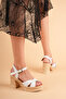 Women's Genuine Leather Platform Heeled Sandals - White - 2