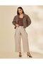 Women Beige Pleated High Waist Trousers - 2