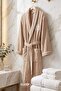 Women's Bathrobe 100% Cotton with Piping on the Edges Durable Soft Brown Size S - 2