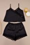 Siyah Dantel Detaylı Saten Dokuma Pijama Takımı THMSS26PT00231 - 4