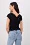 Black Fitted/V-Neck Short Sleeve Ruched Soft Knitted Blouse Twoss26Bz00769 - 6