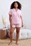 Pembe Fiyonklu Likralı Yumuşak Tuşe Gömlek Yaka Örme Büyük Beden Pijama Takımı TBBSS26AI00077 - 2