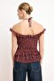 Brown Polka Dot Fitted/Cut-To-Fit Carmen Collar Ruffled Tulle Knitted Blouse Twoss26Bz00364 - 4