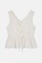 White V-Neck Thick Strap Tie-Front Muslin Fabric Blouse Tdrss26Bz00081