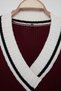 Burgundy V-Neck College Themed Knitwear Sweater Twoaw27Kz00028 - 6