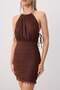 Brown Halter Neck Bodycone/Body-Hugging Short / Mini Knitted Dress Tprss26El00172 - 3