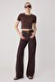 Kahverengi DOKULU KUMAŞ %100 Pamuk Yüksek Bel Wide Leg Jeans TWOSS26JE00163
