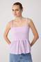 Lila Pamuklu Poplin Fitted Detaylı Askılı Gipeli Esnek Örme Bluz TWOSS24BZ00393