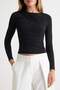 Black Plain Fitted Gathered Crew Neck Long Sleeve Sandy Knitted Blouse Twoaw27Bz00008 - 3