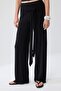 Siyah Düz Wide Leg Yüksek Bel Uzun Bağlama Detaylı Esnek Örme Pantolon TWOSS26PL00244 - 3