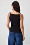 Siyah Fitted/Vücuda Oturan Halter Yaka İnce Askılı Kolsuz Fitilli Esnek Örme Atlet TWOSS26AL00131 - 4