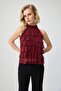 Bordo Regular/Normal Kalıp Boyundan Bağlamalı Kolsuz Fırfırlı Tül Örme Bluz TWOSS26BZ00820