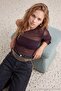 Dark Brown Single Sleeve Half Lined Party Tulle Blouse Tpraw27Bz00021 - 3