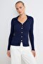 Wardrobe Essentials Lacivert Fitted/Vücuda Oturan Merserize Görünümlü Triko Hırka TWOAW26HI00113