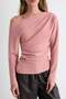 Açık Pembe Büzgü/Drape Detaylı Dökümlü Asimetrik Yaka Örme Bluz TWOAW26BZ00138 - 7