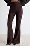 Koyu Kahverengi Flare İspanyol Paça Bootcut  Dokuma Pantolon TOFAW19BB0581 - 3