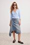 Mavi %100 Pamuk Asimetrik Yıkama Efektli Midi Denim Etek TWOAW27ET00010 - 2