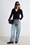 Açık Mavi %100 Pamuk Yüksek Bel Bilek Boy Wide Leg Jeans TWOAW27JE00094